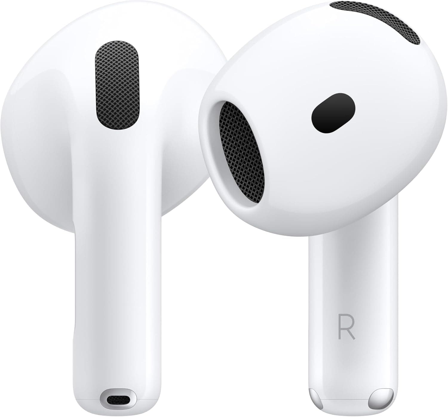 ابل سماعات أذن لاسلكية AirPods 4، سماعات رأس بلوتوث، صوت مكاني مخصص، مقاومة للعرق والماء، علبة شحن USB-C، شريحة H2، عمر بطارية يصل إلى 30 ساعة، إعداد سهل لهاتف iPhone باللون الأبيض